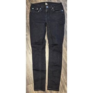 True Religion Womens Black Skinny Stretch Jeans Bling Rhinestone Size 31